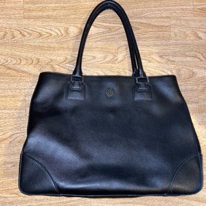 Tory Burch Triple Compartment Black Leather Tote.
